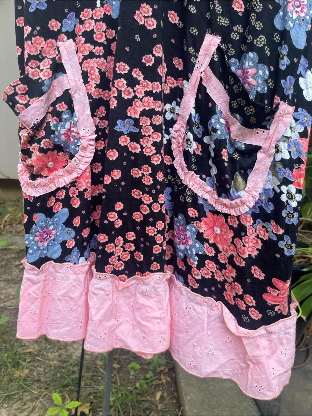 Angie Black Floral Dress with Pink and Blue Blossoms - Picture 5 of 8